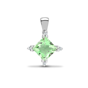 1.10 Carat Princess Cut Green Amethyst Stone And Natural Round Cut Diamonds Pendants