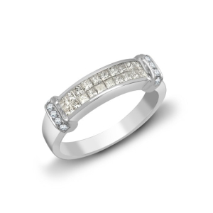 0.52 Carat Natural Round And Princess Cut Diamond Channel-set Ring 18K Gold