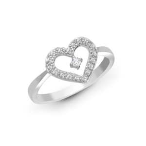 0.25 Carat Natural Round Cut Diamond Pave-set Heart Shaped Ring 18K Gold