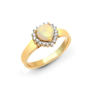 1.54 Carat Heart Cut Opal Stone And Natural Round Cut Diamond Claw-set Ring 18k Gold