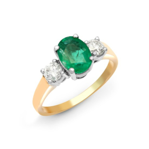 0.48 Carat Oval Cut Emerald Stone And Natural Round Cut Diamond Claw-set Ring 18k Gold