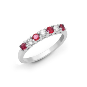 0.64-0.80 Carat Natural Round Cut Ruby And Diamond Claw-set Eternity Ring 18k Gold