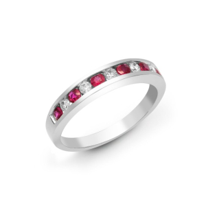 0.54 Carat Natural Round Cut Ruby And Diamond Channel set Ring 18k Gold