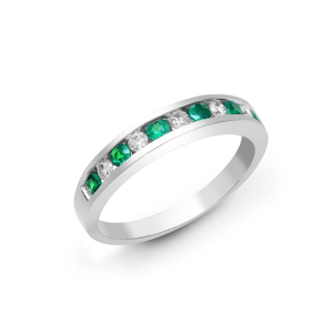 0.48-1.20 Carat Natural Round Cut Emerald And Diamond Channel-set Eternity Ring 18k Gold