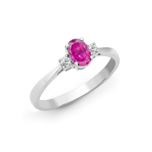 0.64 Carat Oval Cut Pink Sapphire Stone And Natural Round Cut Diamond Claw set Ring 18k Gold
