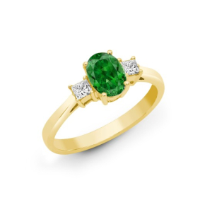 1.05 Carat Oval Cut Emerald Stone And Natural Princess Cut Diamond Claw set Ring 18k Gold