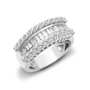 1.63 Carat Natural Round And Baguette Cut Diamond Calw-set Ring 18K Gold