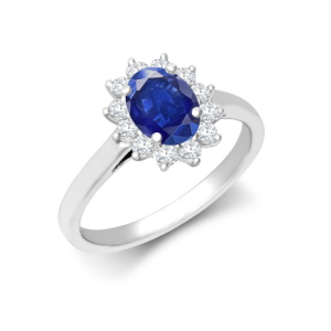 1.13-2.38 Carat Oval Cut Sapphire Stone And Natural Round Cut Diamond Cluster Ring 18k Gold