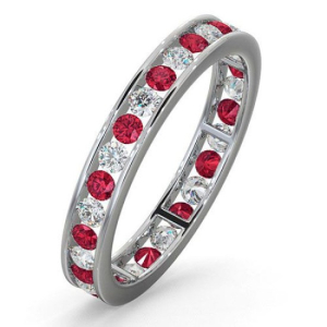 1.30-2.50 Carat Natural Round Cut Ruby And Diamond Channel-set Full Eternity Ring 18K Gold