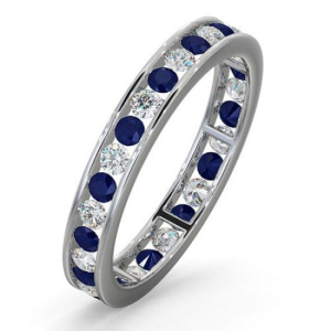 1.40-2.70 Carat Natural Round Cut Sapphire And Diamond Channel-set Full Eternity Ring 18K Gold