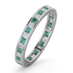 1.15-2.20 Carat Natural Princess Cut Emerald And Diamond Channel-set Full Eternity Ring 18K Gold