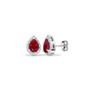 1.00 Carat Pear Cut Ruby Stone And Natural Round Cut Diamonds Earrings