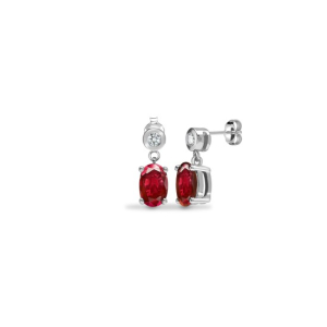1.32 Carat Oval Cut Ruby Stone And Natural Round Cut Diamonds Drop Earrings