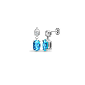 0.87 Carat Oval Cut Aquamarine Stone And Natural Round Cut Diamonds Drop Earrings