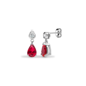 1.88 Carat Pear Cut Ruby Stone And Natural Round Cut Diamonds Drop Earrings