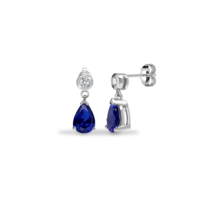 1.88 Carat Pear Cut Sapphire Stone And Natural Round Cut Diamonds Drop Earrings