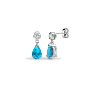 1.18 Carat Pear Cut Aquamarine Stone And Natural Round Cut Diamonds Drop Earrings