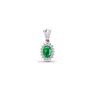 1.02 Carat Oval Cut Emerald Stone And Natural Round Cut Diamonds Pendants