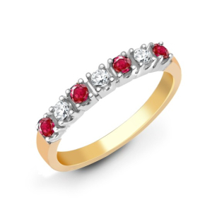 0.25-0.50 Carat Natural Round Cut Ruby And Diamond Claw-set Eternity Ring 