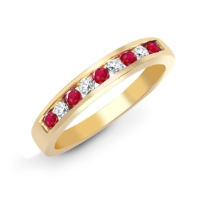 0.50 Carat Natural Round Cut Ruby And Diamond Channel-set Half Eternity Ring 