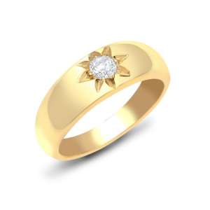 Natural Round Cut Diamond Gypsy-set Solitaire Mens Ring 9k Gold