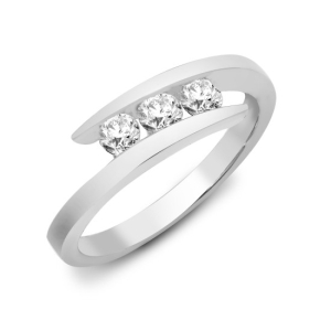 0.50 Carat Natural Round Brilliant Cut Diamond Tension-set Trilogy Ring