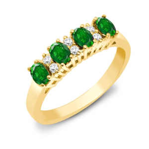 0.50 Carat Oval Cut Emerald Stone And Natural Round Cut Diamond Claw-set Half Eternity Ring 