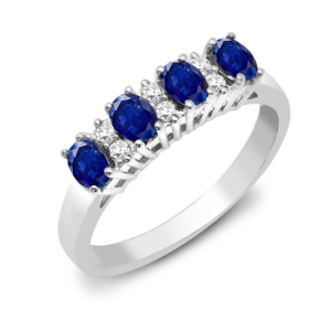 0.50 Carat Oval Cut Sapphire Stone And Natural Round Cut Diamond Claw-set Half Eternity Ring 