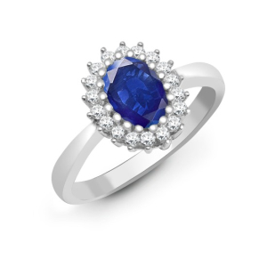 0.50 Carat Oval Cut Sapphire Stone And Natural Round Cut Diamond Cluster-set Ring