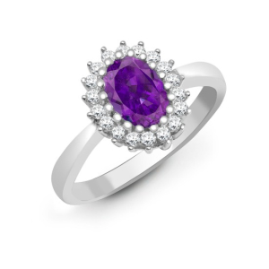 0.50 Carat Oval Cut Amethyst Stone And Natural Round Cut Diamond Cluster-set Ring