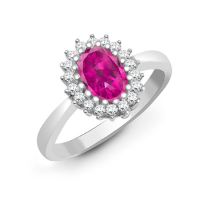 0.50 Carat Oval Cut Pink Sapphire Stone And Natural Round Cut Diamond Cluster-set Ring
