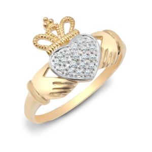 Natural Round Cut Diamond Pave-set With Crown And Heart Shaped Ring