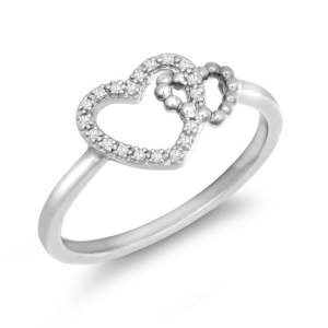 Natural Round Brilliant Cut Diamond Pave-set Heart Shaped Designer Ring 