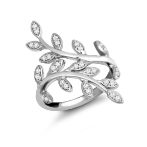 0.25 Carat Natural Round Cut Diamond Pave-set Leaf Shaped Designer Ring 