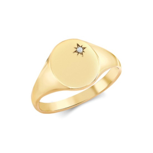 Natural Round Cut Diamond star-set Oval Signet Mens Ring 9k Gold