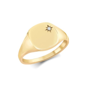 Natural Round Cut Diamond star-set Cushion Signet Mens Ring 9k Gold