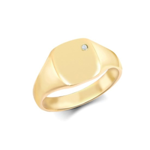 Natural Round Cut Diamond Flush-set Cushion Signet Mens Ring 9k Gold