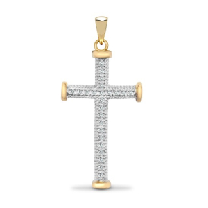 0.10-0.50 Carat Natural Round Cut Diamonds Pave-Set Cross Pendant 