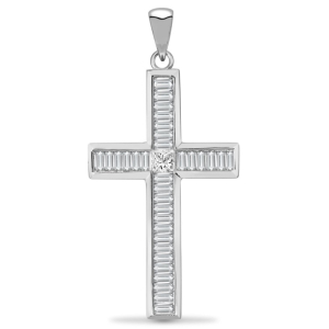 0.25 - 1.75 Carat Natural Princess and Baguette Cut Diamonds Channel Set Cross Pendant