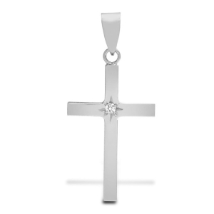 0.05 Carat Natural Round Cut Diamonds Star Set Cross Pendant