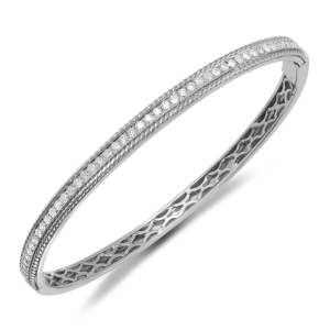 1.00 Carat Natural Round Cut Diamonds Channel Set Hinged Bangle