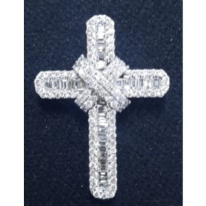 0.85 Carat F-G/SI Natural Round and Baguette Cut Diamonds Cross Pendant in 9k White Gold