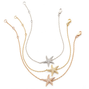 0.25 Carat 7 Inch Prong Setting Natural Round Cut Diamond Starfish Shape Chain Bracelet