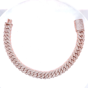10mm 8.31 Carat F/VS Natural Round Cut Diamonds Cuban Bracelet in 9k Rose Gold