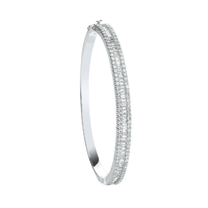 4 Carat F/SI Baguette & Round Brilliant Cut Diamond Bezel-set Half Eternity Bangle 9ct White Gold