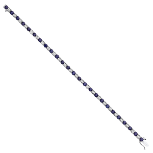 6.00 Carat Prong Setting Round Brilliant Cut Blue Sapphire and Diamond Bracelet