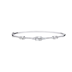 1.06 Carat Emerald And Round Shaped Diamond Designer Bangle
