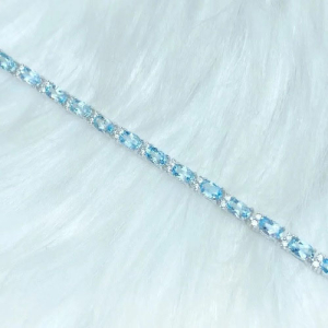 5.00 Carat Oval Cut Aquamarine and Round cut Diamond Bracelet