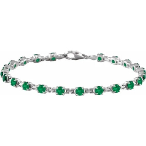 0.20 Carat Prong Setting  Round Brilliant Cut May Birthstone Natural Emerald Line Bracelet