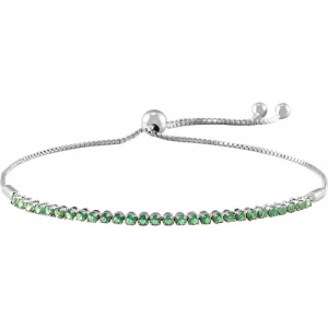 1.12 Carat Prong Setting Round Brilliant Cut May Birthstone Natural Emerald Adjustable Bracelet